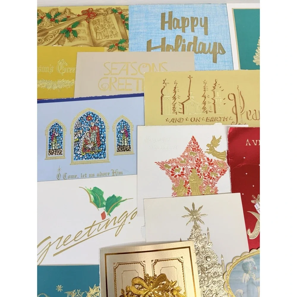 Vintage Christmas Cards Fronts Metallic Gold Decoupage Scrapbooking Crafts 40+